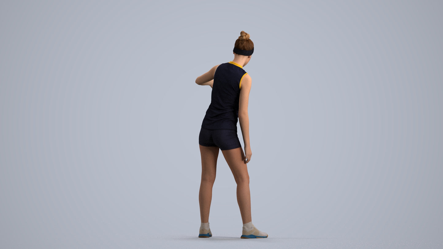 realistic 3D human girl sport, archviz people FBX OBJ for Blender, front view render