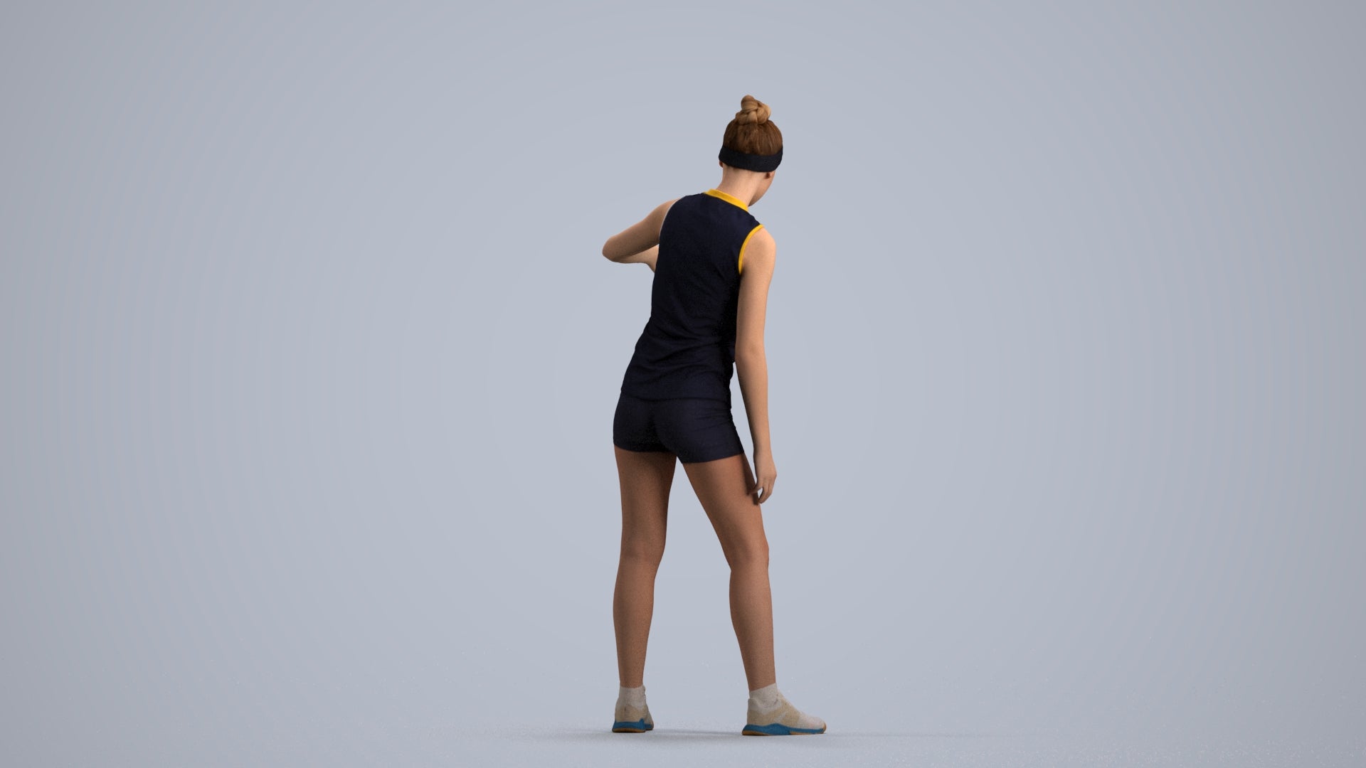realistic 3D human girl sport, archviz people FBX OBJ for Blender, front view render