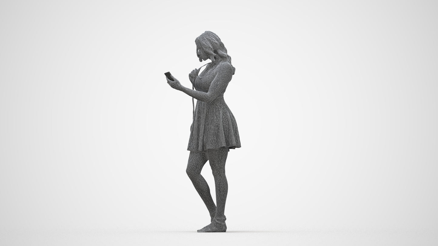 3D people model woman standing, scanned human for 3ds Max rendering, wireframe back view