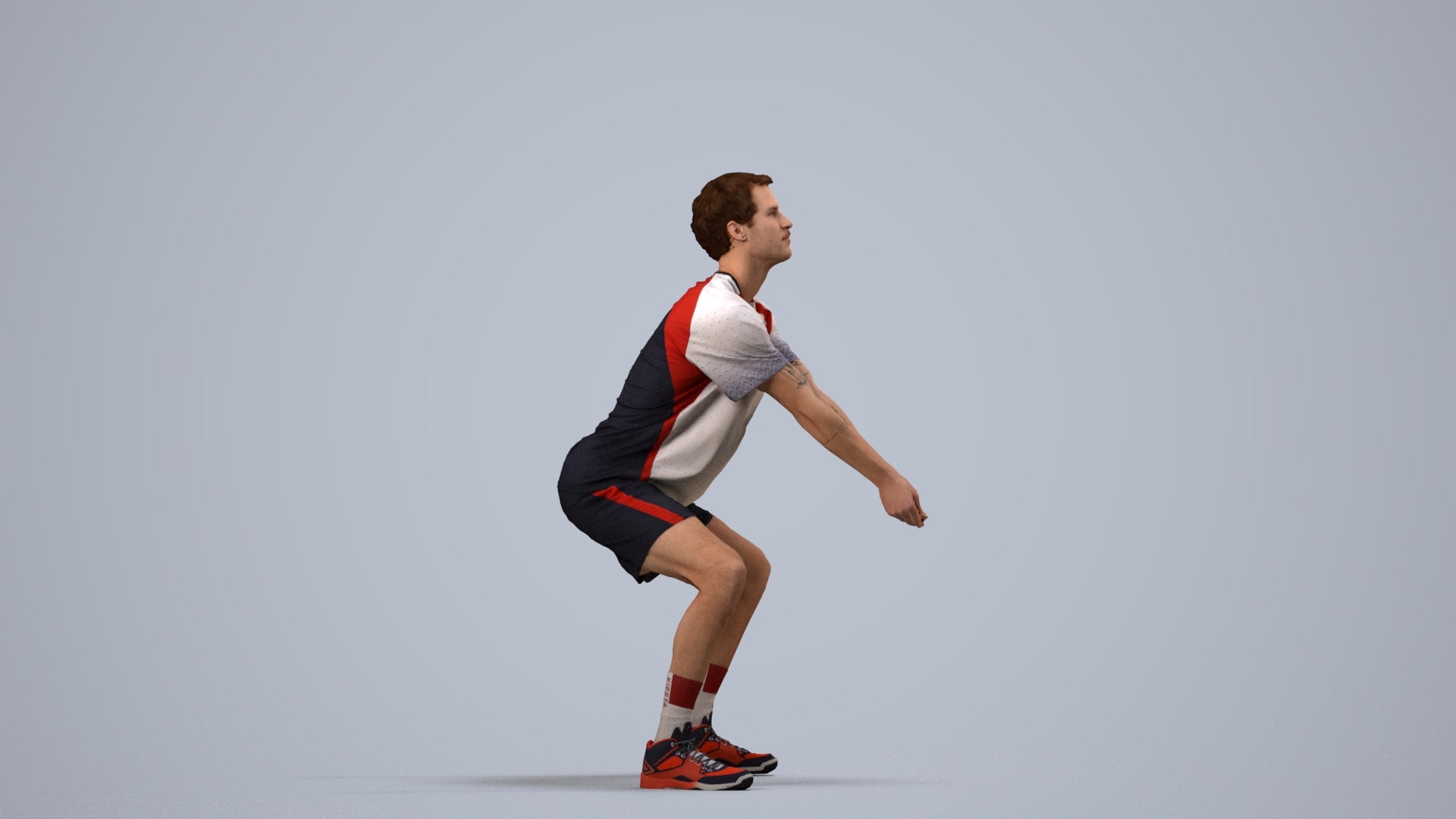 3D people model man sport, scanned human for 3ds Max rendering, side view render