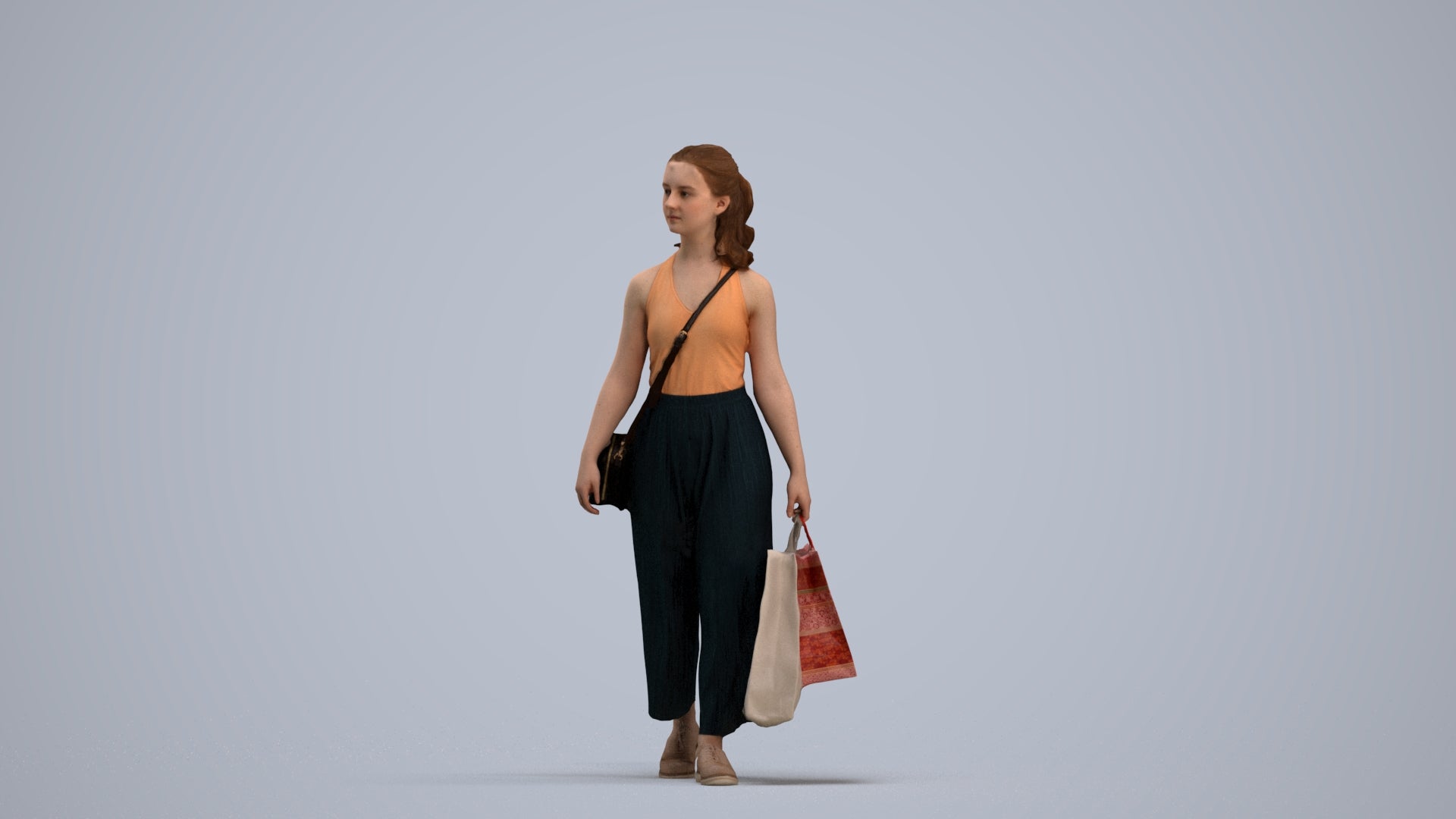 3D people model girl casual shopping, scanned human for 3ds Max rendering, standing pose render