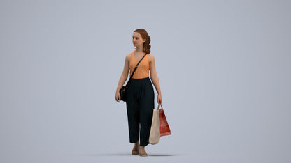 3D people model girl casual shopping, scanned human for 3ds Max rendering, standing pose render