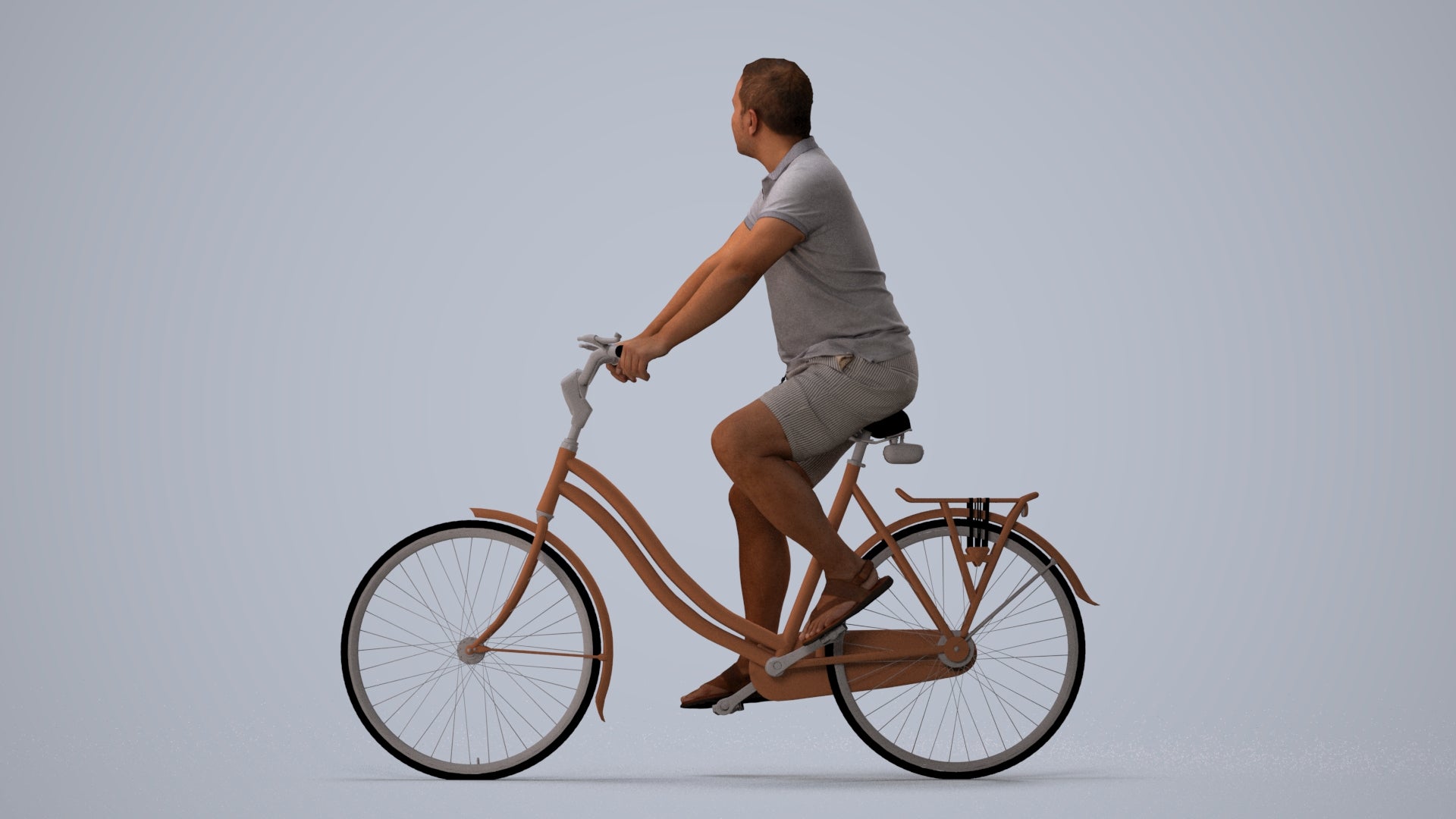 scanned 3D man casual cycling, photogrammetry people for Enscape and V-Ray, three-quarter view render