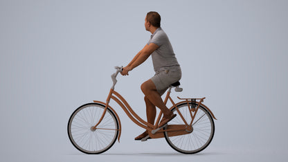 scanned 3D man casual cycling, photogrammetry people for Enscape and V-Ray, three-quarter view render