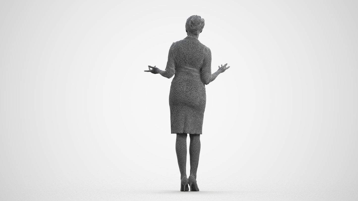 realistic 3D woman hospitality, scanned archviz people for Blender and 3ds Max, wireframe front view