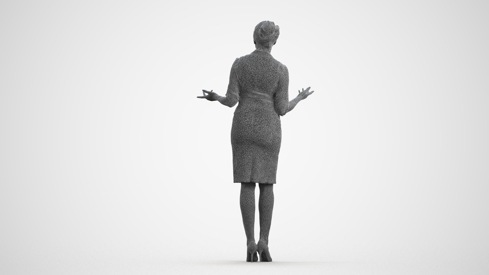 realistic 3D woman hospitality, scanned archviz people for Blender and 3ds Max, wireframe front view