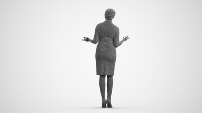 realistic 3D woman hospitality, scanned archviz people for Blender and 3ds Max, wireframe front view