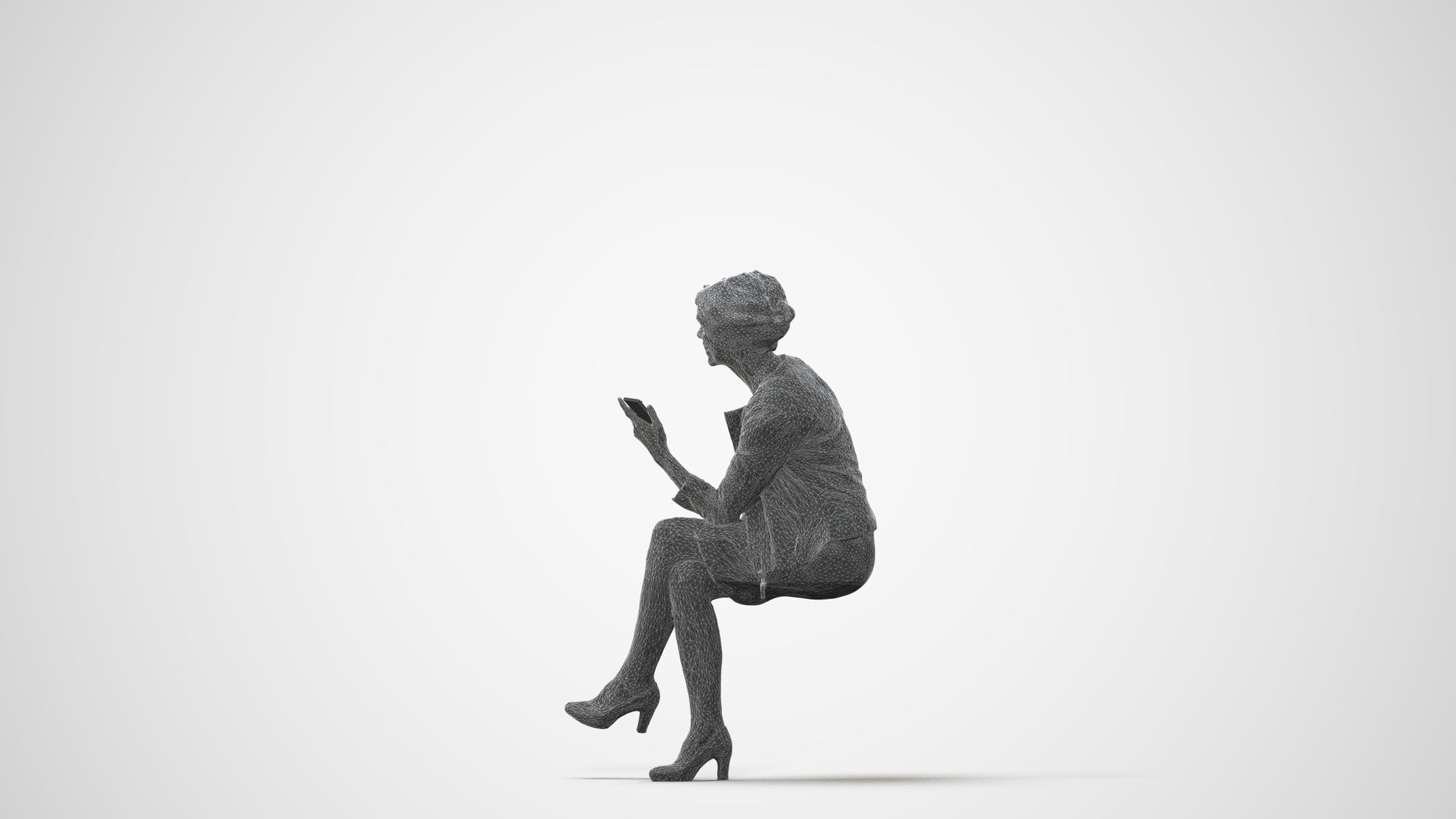 realistic 3D human woman business sitting, archviz people FBX OBJ for Blender, square thumbnail