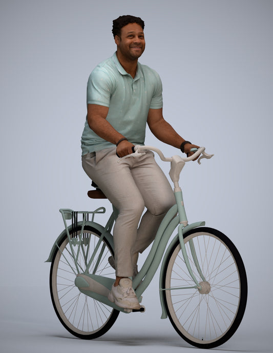 scanned 3D man casual cycling, photogrammetry people for Enscape and V-Ray