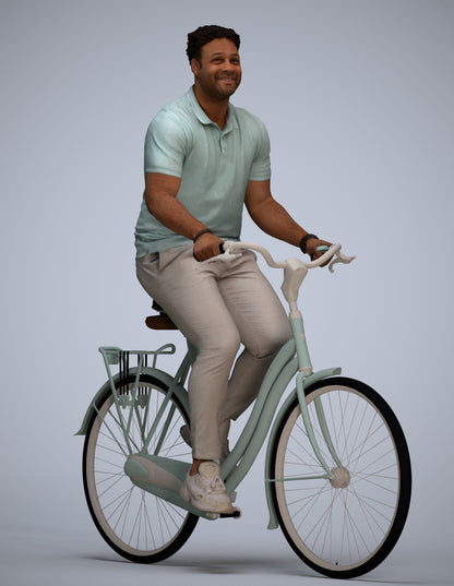 scanned 3D man casual cycling, photogrammetry people for Enscape and V-Ray