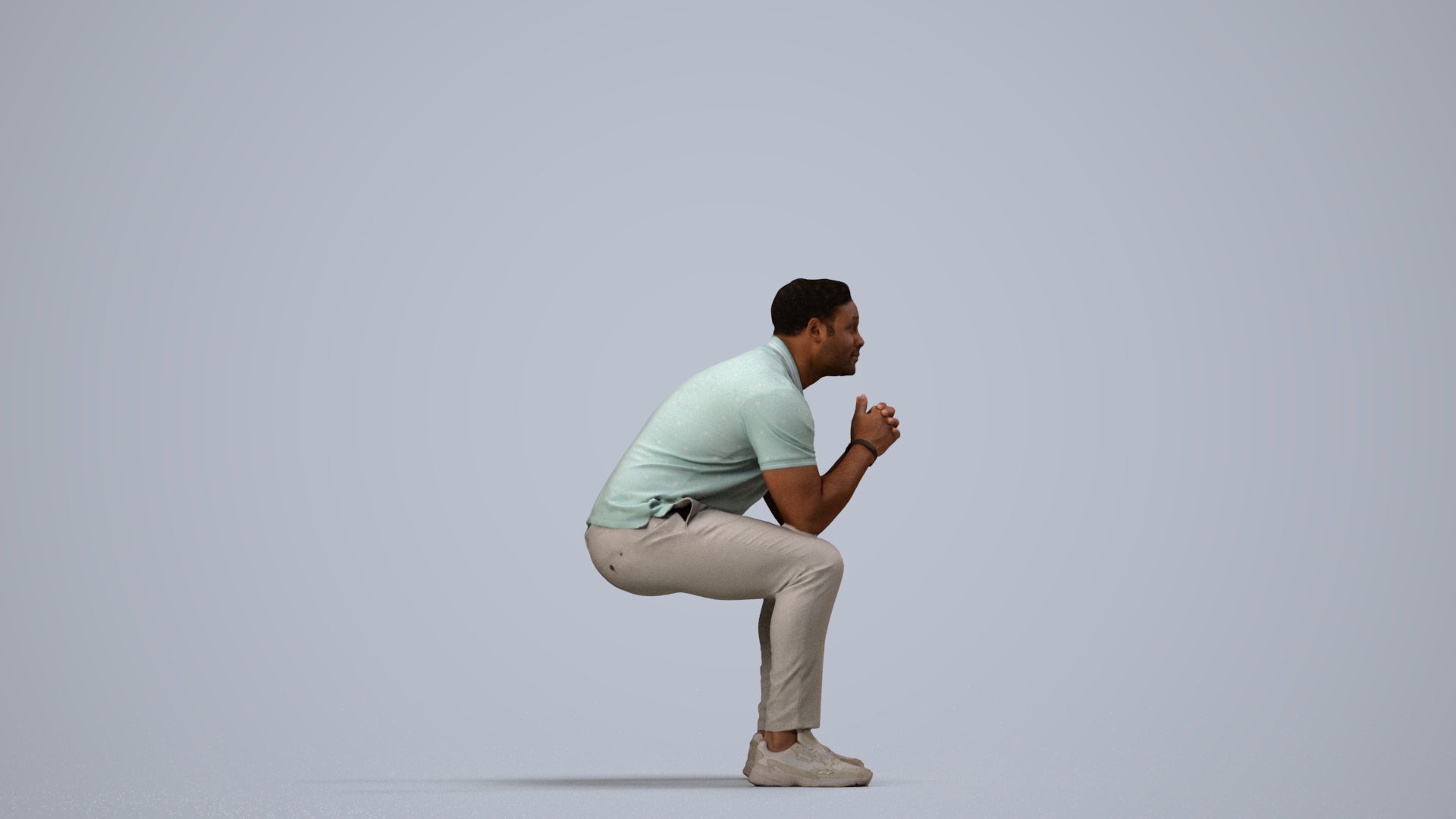 realistic 3D people man casual sitting, render-ready for V-Ray and Corona, FBX OBJ, side view render