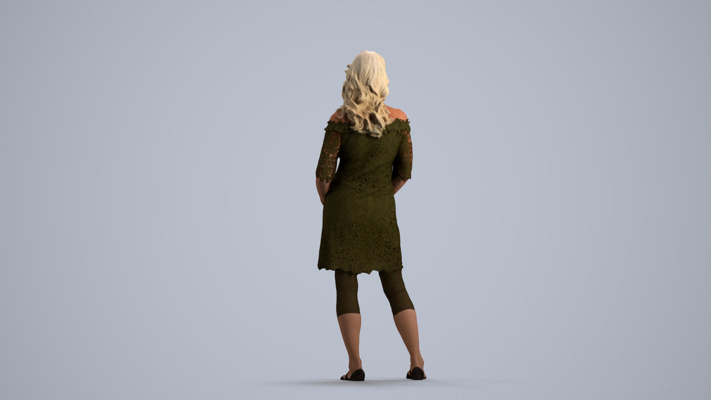 photogrammetry 3D senior woman casual standing, realistic human model archviz FBX, front view render