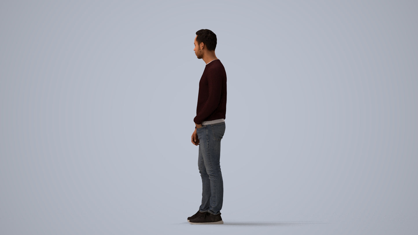 photogrammetry 3D man casual walking, realistic human model archviz FBX, three-quarter view render