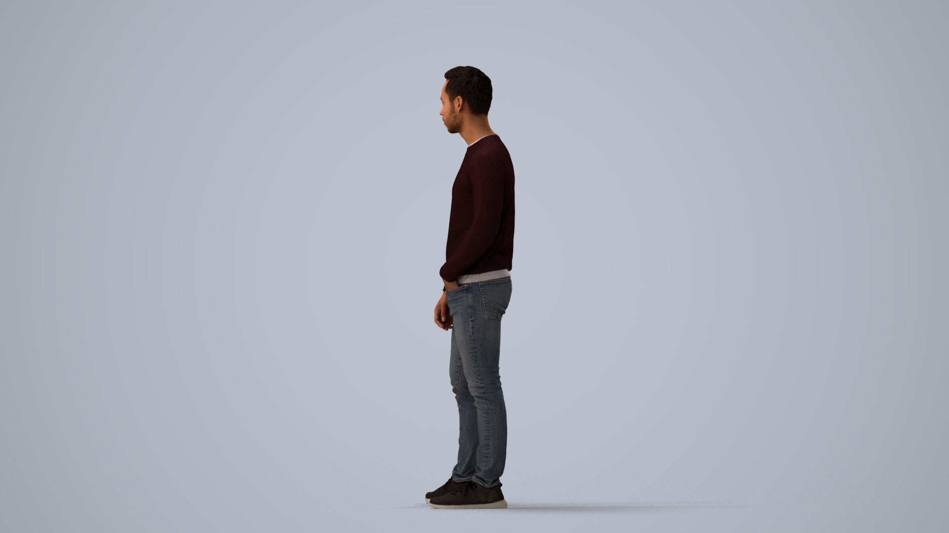 photogrammetry 3D man casual walking, realistic human model archviz FBX, three-quarter view render