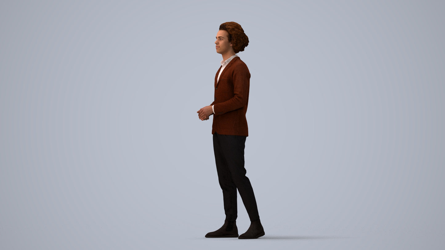 photogrammetry 3D man casual standing, realistic human model archviz FBX, three-quarter view render