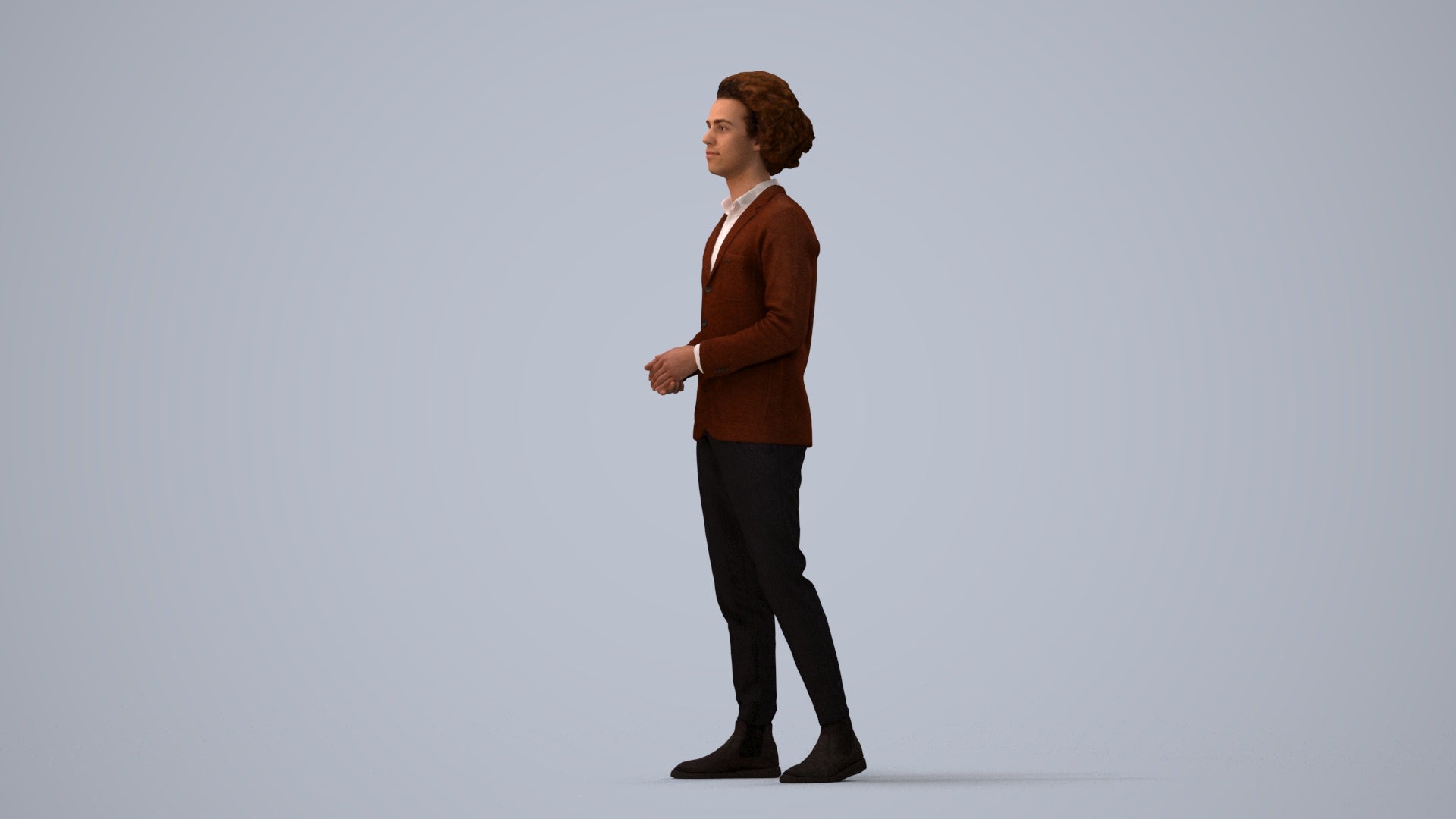 photogrammetry 3D man casual standing, realistic human model archviz FBX, three-quarter view render