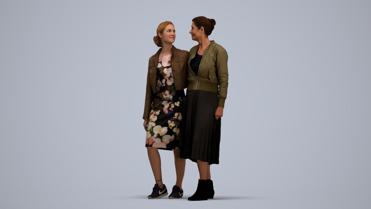 3D human model senior woman casual kids, photogrammetry scanned person for archviz, standing pose render
