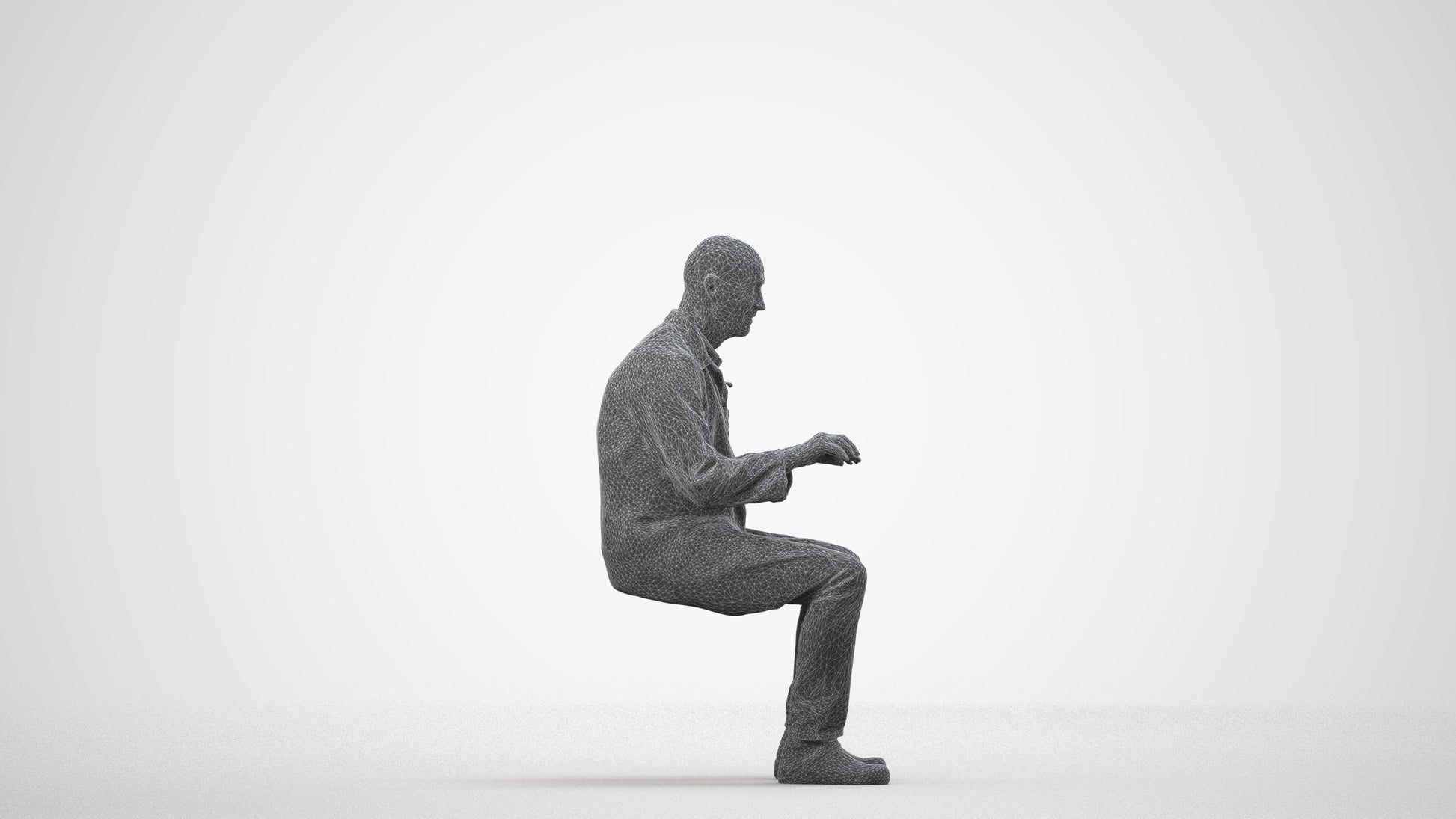 scanned 3D senior man medical, photogrammetry people for Enscape and V-Ray, wireframe side view
