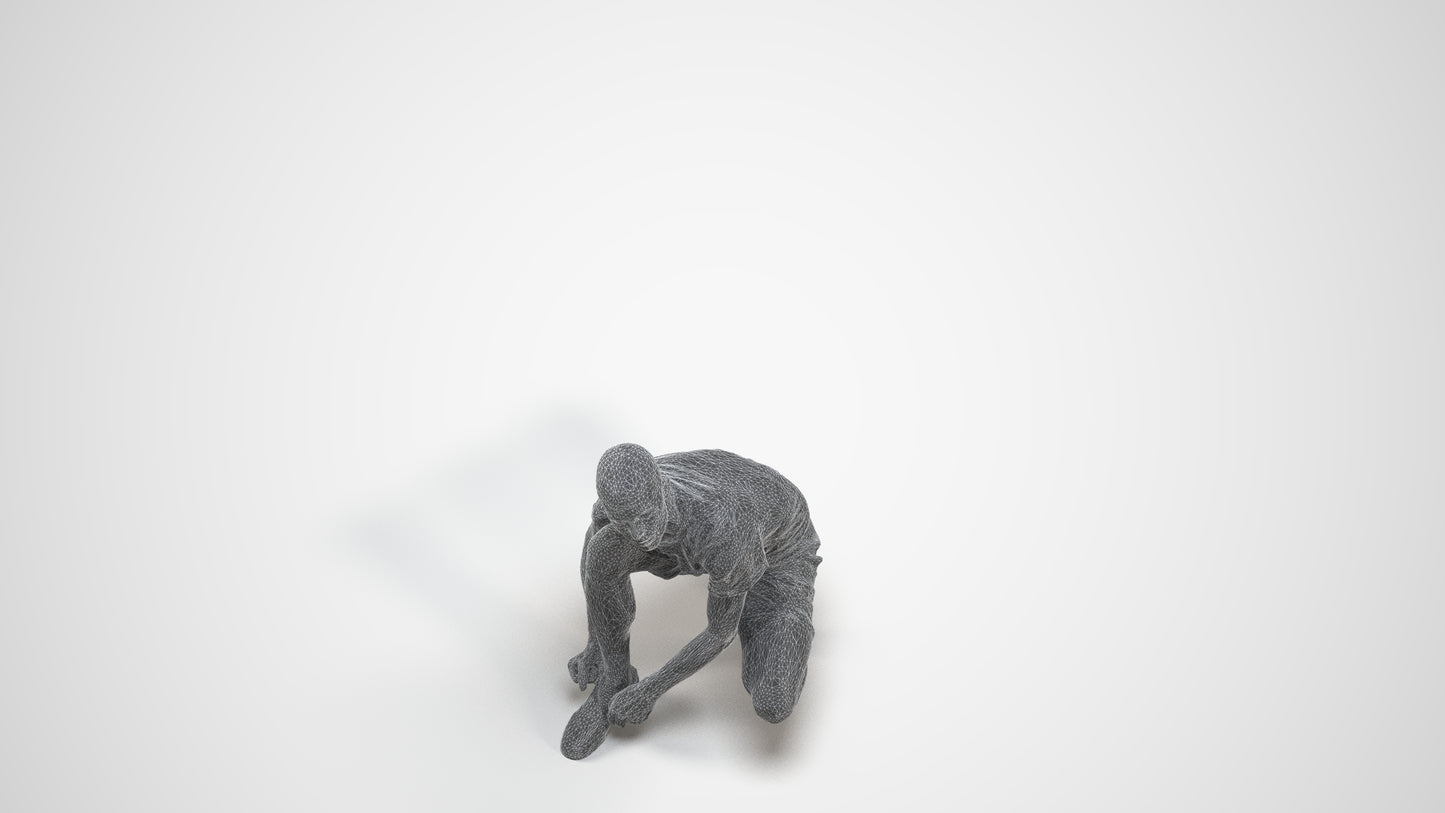 scanned 3D man casual standing, photogrammetry people for Enscape and V-Ray, wireframe three-quarter view