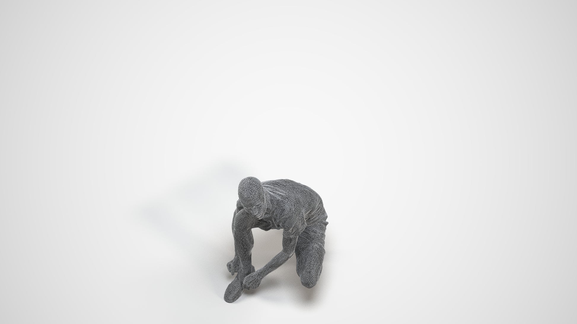 scanned 3D man casual standing, photogrammetry people for Enscape and V-Ray, wireframe three-quarter view