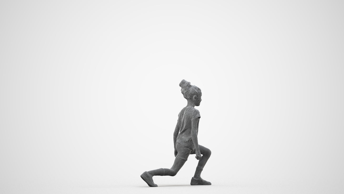 realistic 3D girl casual kids, scanned archviz people for Blender and 3ds Max, wireframe side view