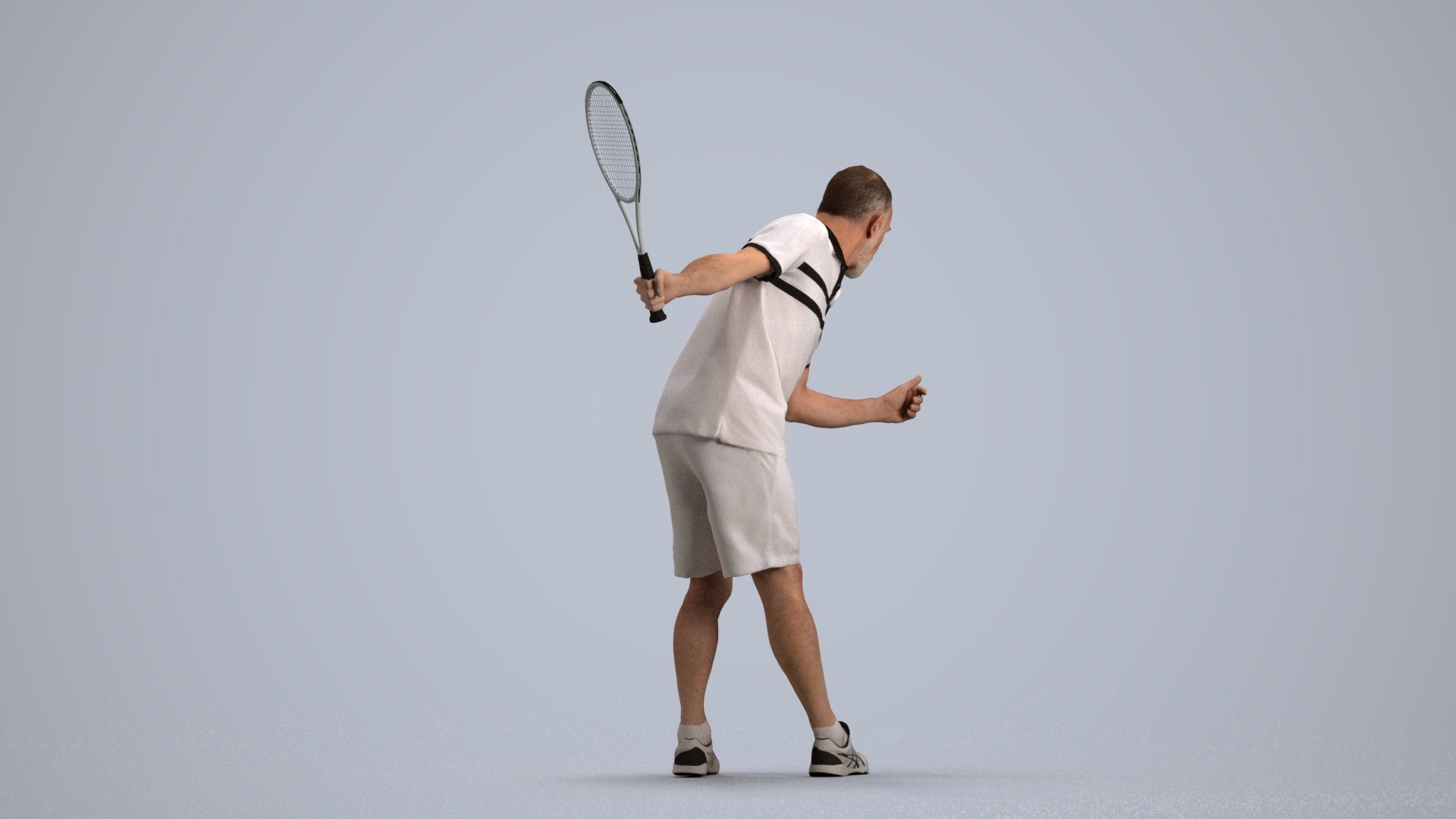 photogrammetry 3D senior man sport, realistic human model archviz FBX, front view render