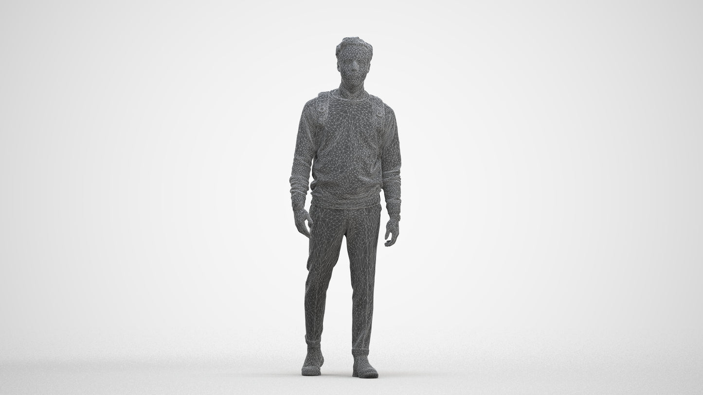 realistic 3D human man casual walking, archviz people FBX OBJ for Blender, three-quarter front view render