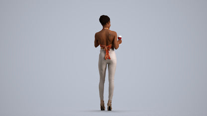 realistic 3D woman casual standing, scanned archviz people for Blender and 3ds Max, front view render
