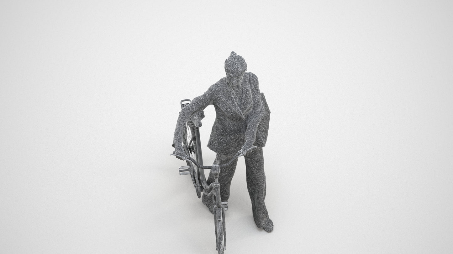 realistic 3D people senior woman business cycling, render-ready for V-Ray and Corona, FBX OBJ, wireframe three-quarter view