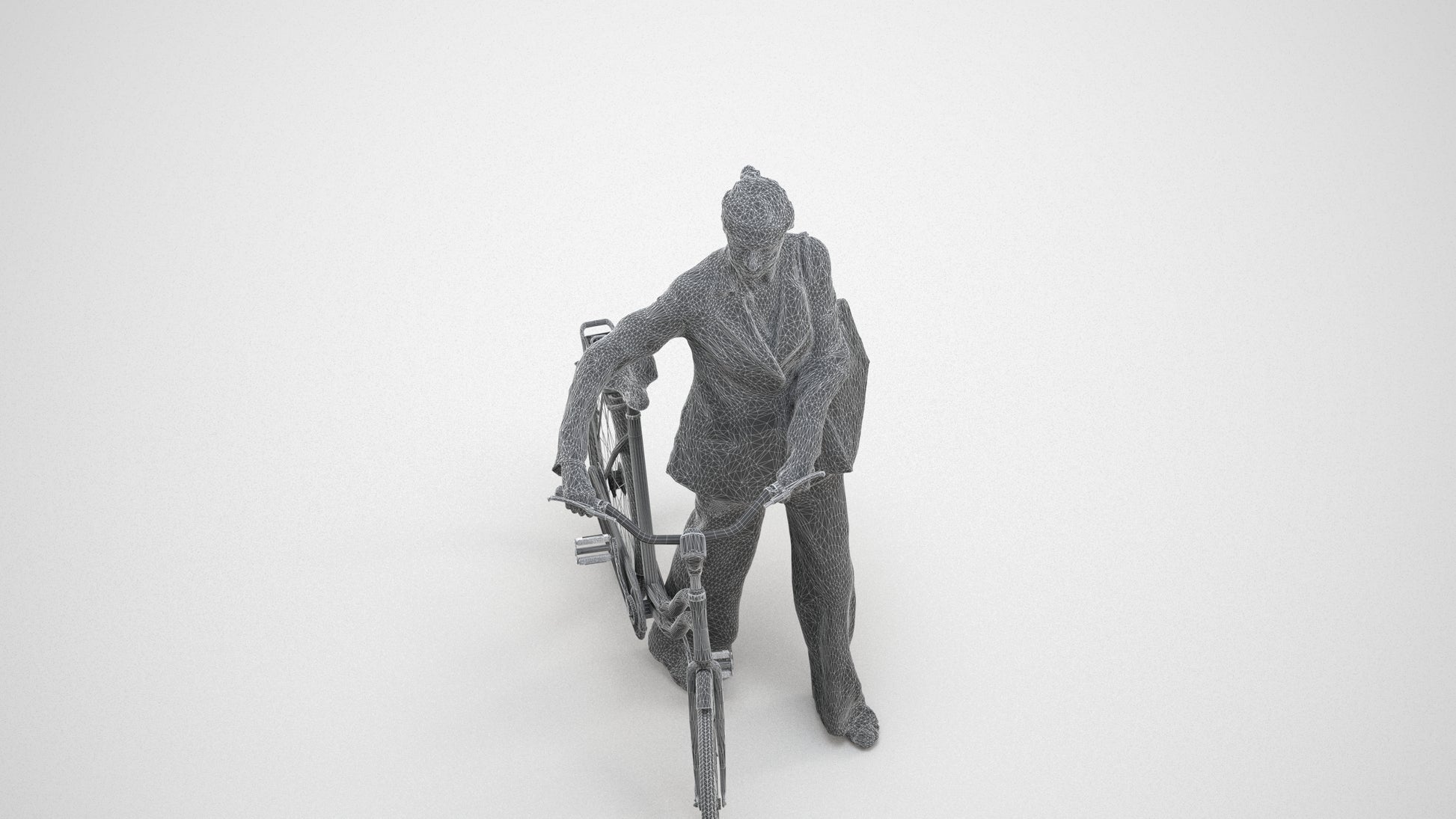 realistic 3D people senior woman business cycling, render-ready for V-Ray and Corona, FBX OBJ, wireframe three-quarter view