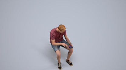 3D human model man casual sitting, photogrammetry scanned person for archviz, back view render