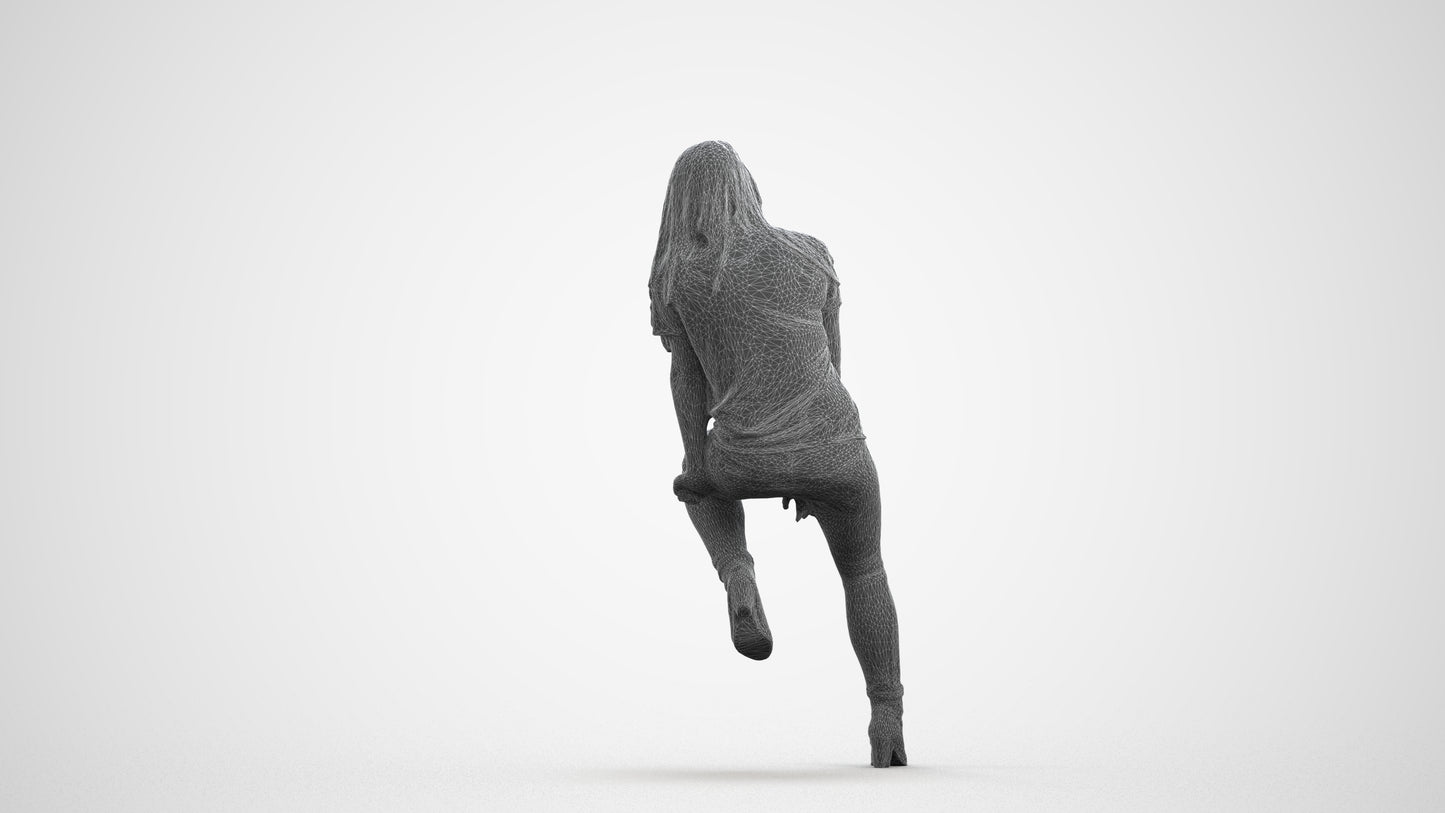 realistic 3D woman casual sitting, scanned archviz people for Blender and 3ds Max, wireframe front view