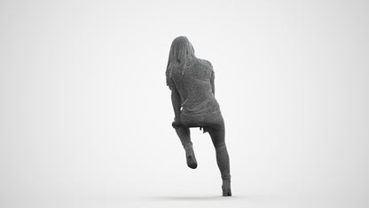 realistic 3D woman casual sitting, scanned archviz people for Blender and 3ds Max, wireframe front view