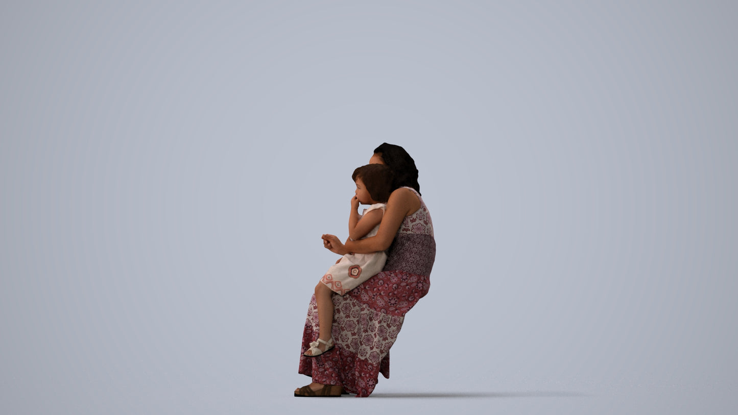 3D human model girl casual kids, photogrammetry scanned person for archviz, three-quarter view render