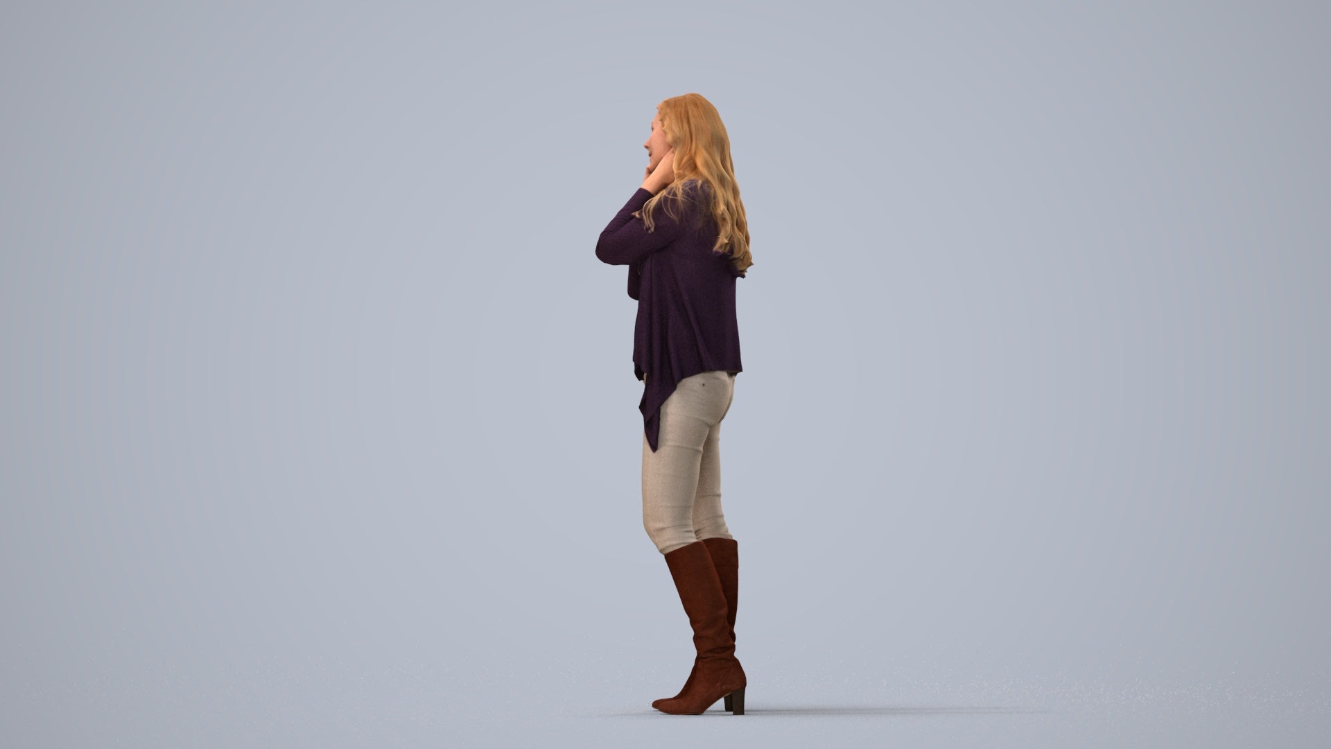 realistic 3D human woman casual standing, archviz people FBX OBJ for Blender, three-quarter view render