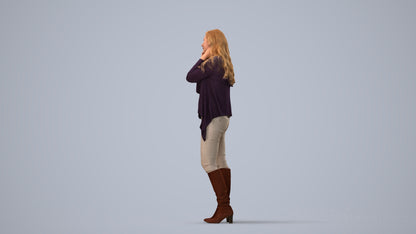 realistic 3D human woman casual standing, archviz people FBX OBJ for Blender, three-quarter view render