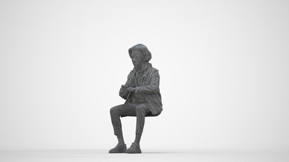 photogrammetry 3D man casual sitting, realistic human model archviz FBX, wireframe back view