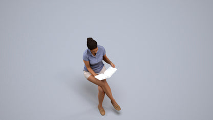 3D people model woman casual sitting, scanned human for 3ds Max rendering, back view render