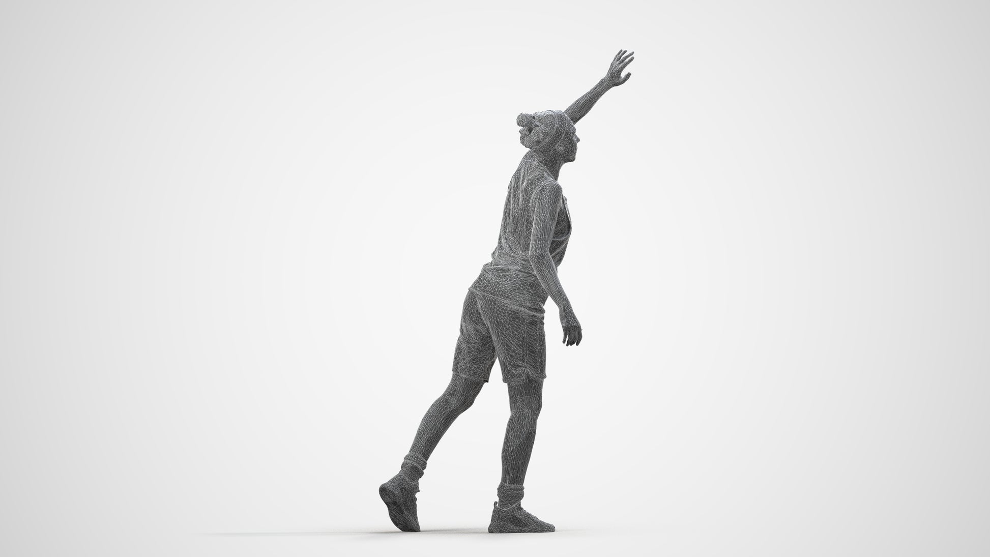 realistic 3D people woman sport, render-ready for V-Ray and Corona, FBX OBJ, wireframe side view