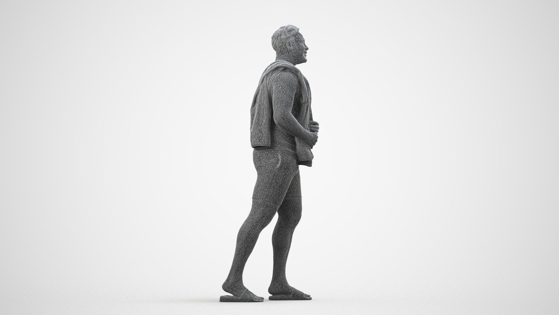 scanned 3D man pool, photogrammetry people for Enscape and V-Ray, wireframe side view