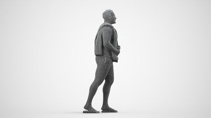 scanned 3D man pool, photogrammetry people for Enscape and V-Ray, wireframe side view