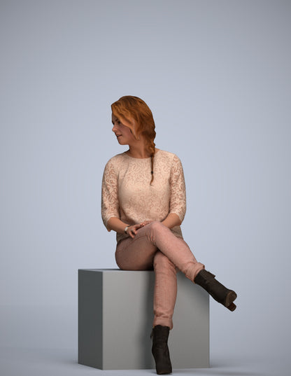 photogrammetry 3D girl business sitting, realistic human model archviz FBX