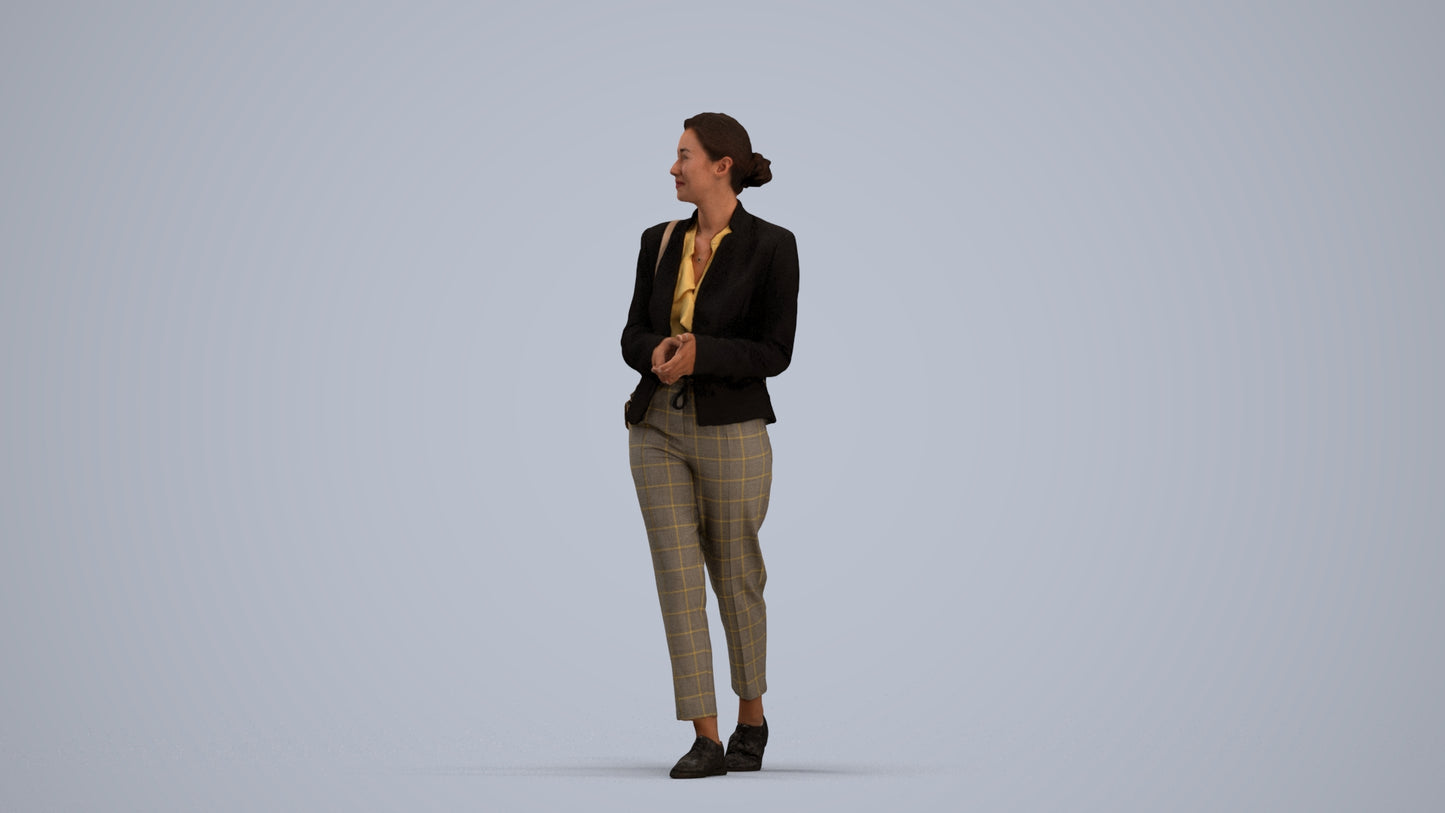 realistic 3D human woman business walking, archviz people FBX OBJ for Blender, standing pose render
