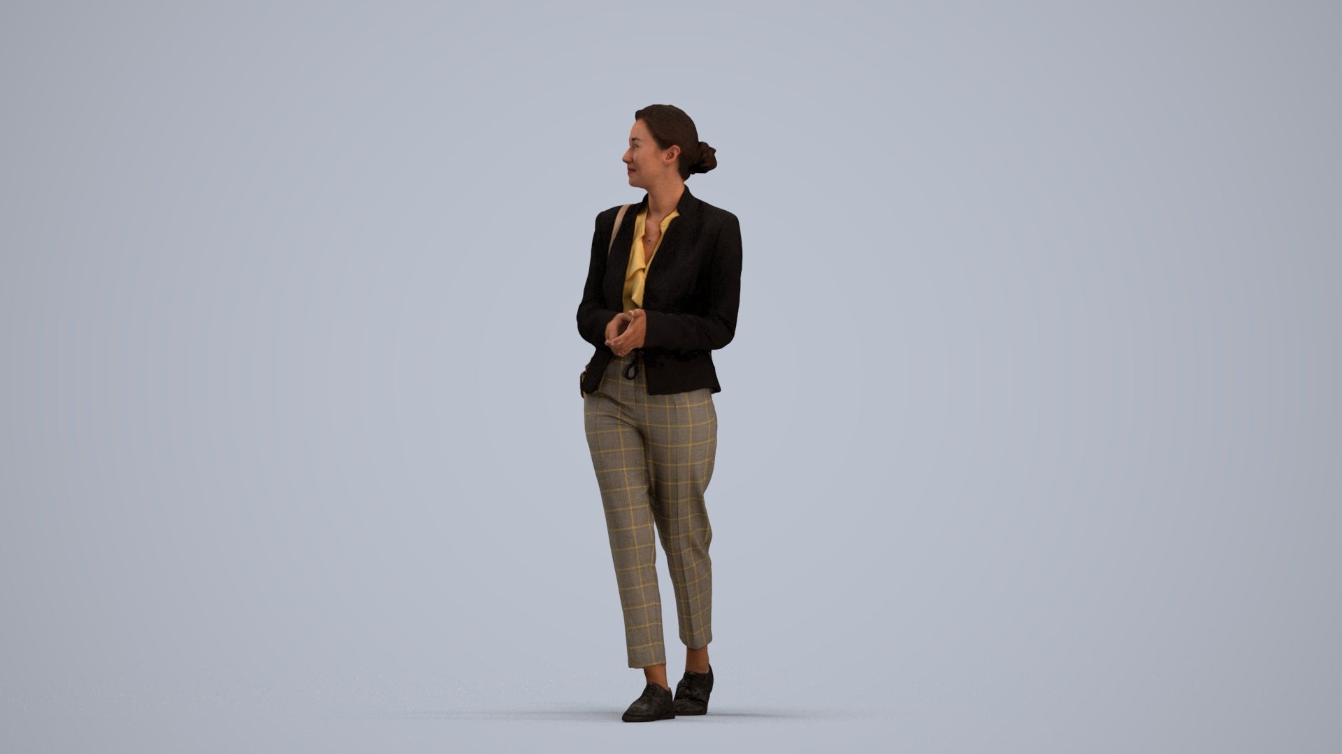 realistic 3D human woman business walking, archviz people FBX OBJ for Blender, standing pose render