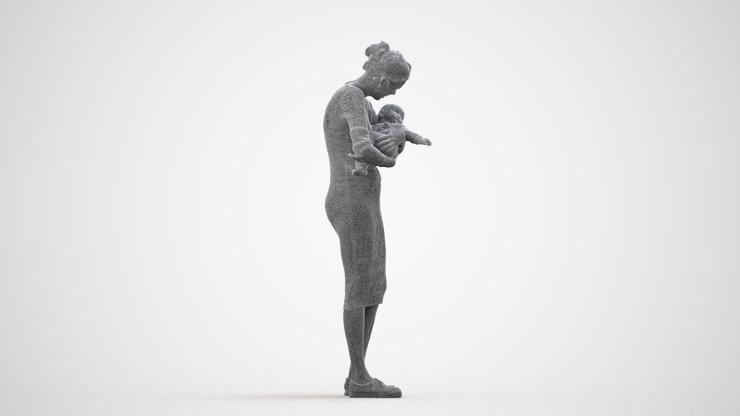 3D human model girl casual kids, photogrammetry scanned person for archviz, wireframe side view