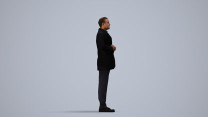 realistic 3D human man business standing, archviz people FBX OBJ for Blender, side view render
