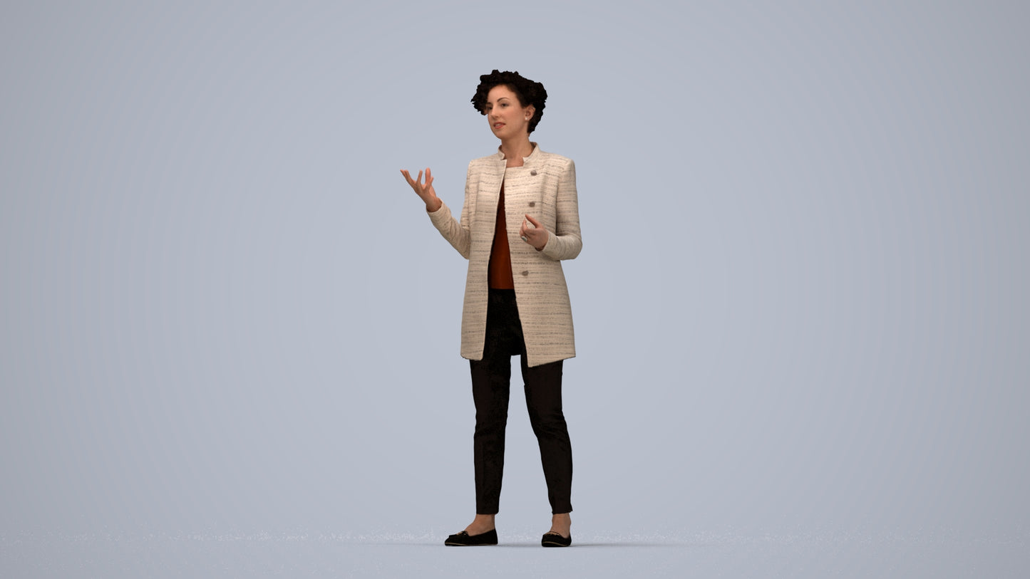 realistic 3D woman business standing, scanned archviz people for Blender and 3ds Max, top-down view render