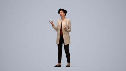 realistic 3D woman business standing, scanned archviz people for Blender and 3ds Max, top-down view render