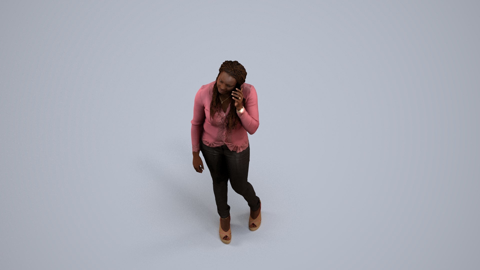 realistic 3D woman casual standing, scanned archviz people for Blender and 3ds Max, back view render