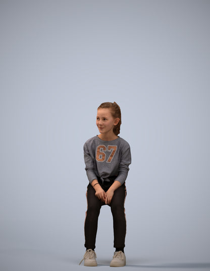 3D human model girl casual kids, photogrammetry scanned person for archviz